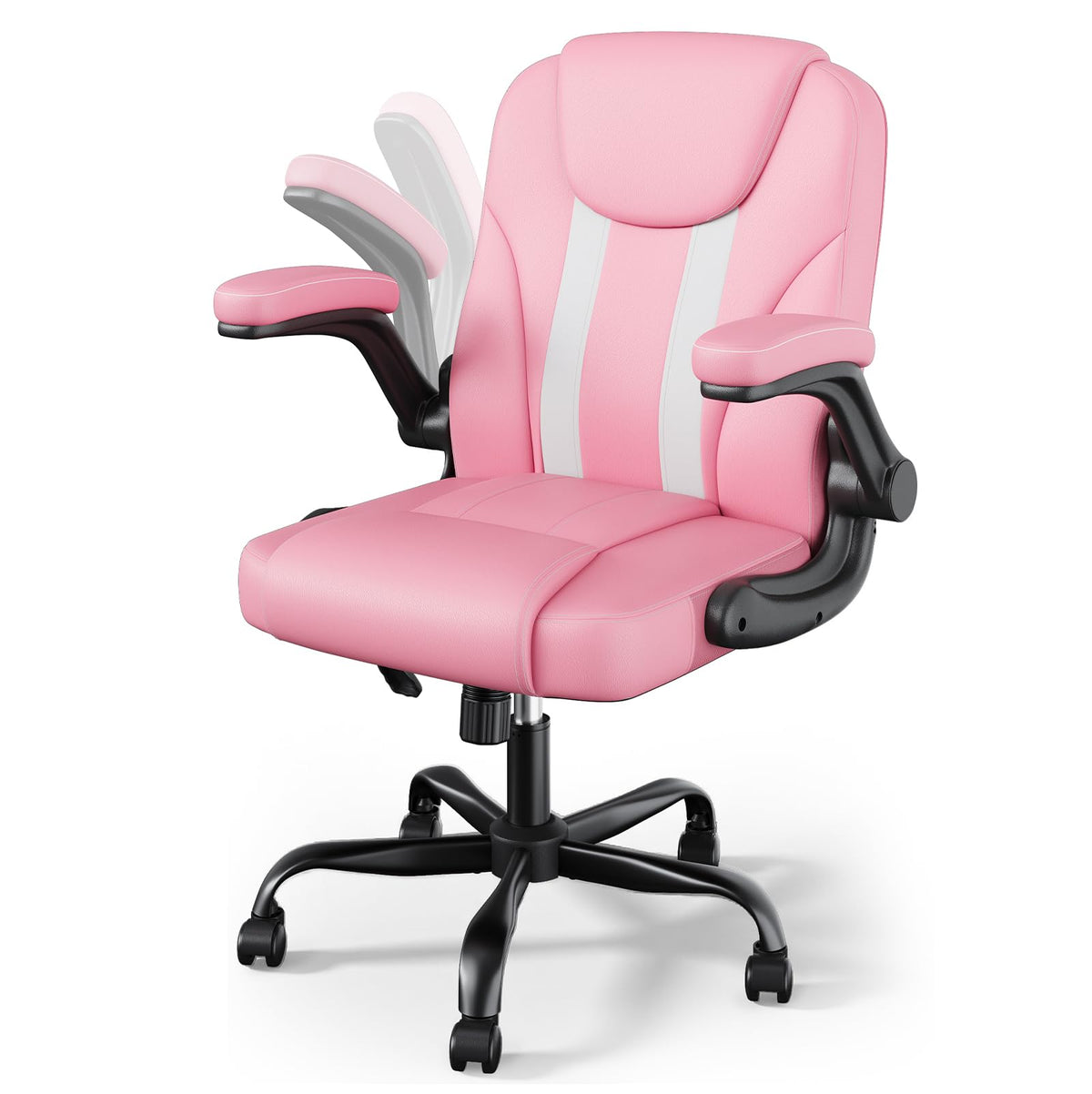 PU Leather Mid-Back Office Chair, Flip-Up Arms, 3.5" Dual-Layer Cushion
