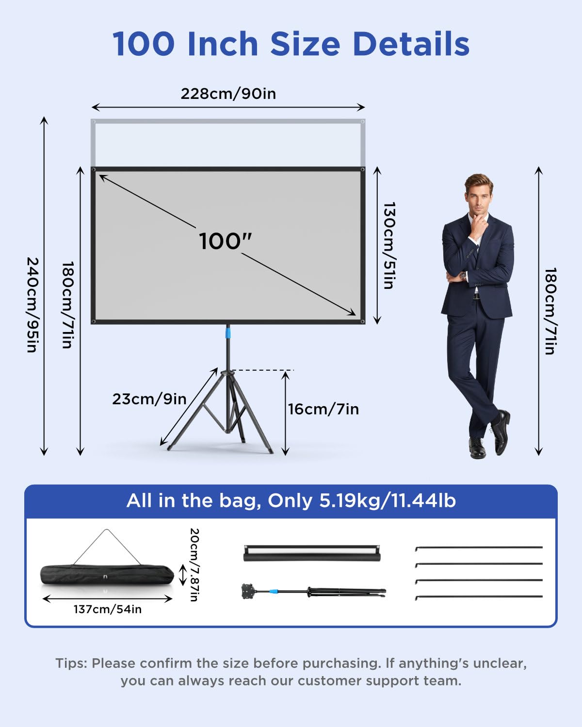 Projector Screen with Stand, 80 Inch Portable Projector Screen Outdoor Indoor, 1.2 Gain Fiberglass Projection Screen, 16:9 Outdoor Movie PVC Screen with Carrying Bag for Movie Night(White Screen)