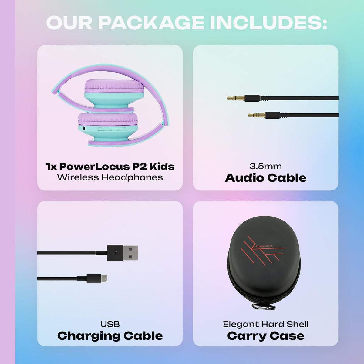 PowerLocus Kids Headphones Over-Ear, Bluetooth Wireless Headphones for Kids,with Microphone, Safe 85DB Volume Limited, Foldable with Carry Case, Audio Cable, Micro SD mode for Online Classes,PC,Phones