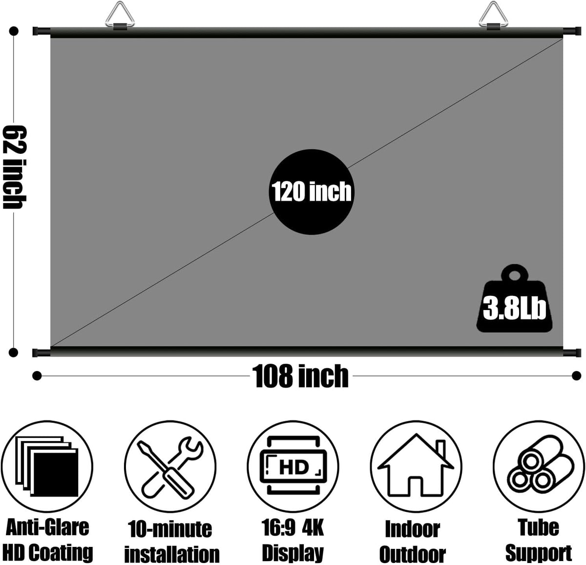 120 inch Projector Screen, ALR Projection Screen for Indoor Outdoor