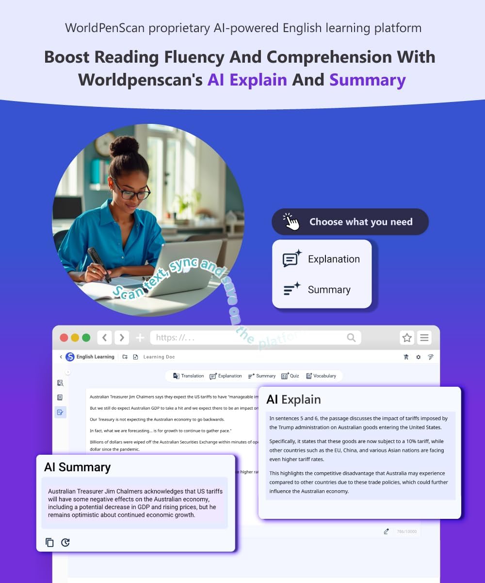 PenPower WorldPenScan Go - Translation Pen with Scanning, Reading, Audio Recording, Live Interpretation, and AI Reading Buddy for Kids