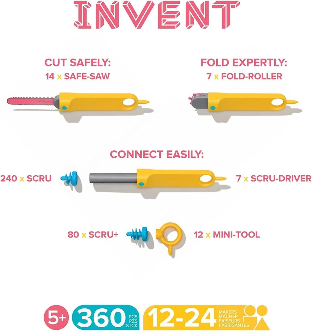 Makedo Invent Cardboard Construction Kit (Ages 5+, 360 Pieces)