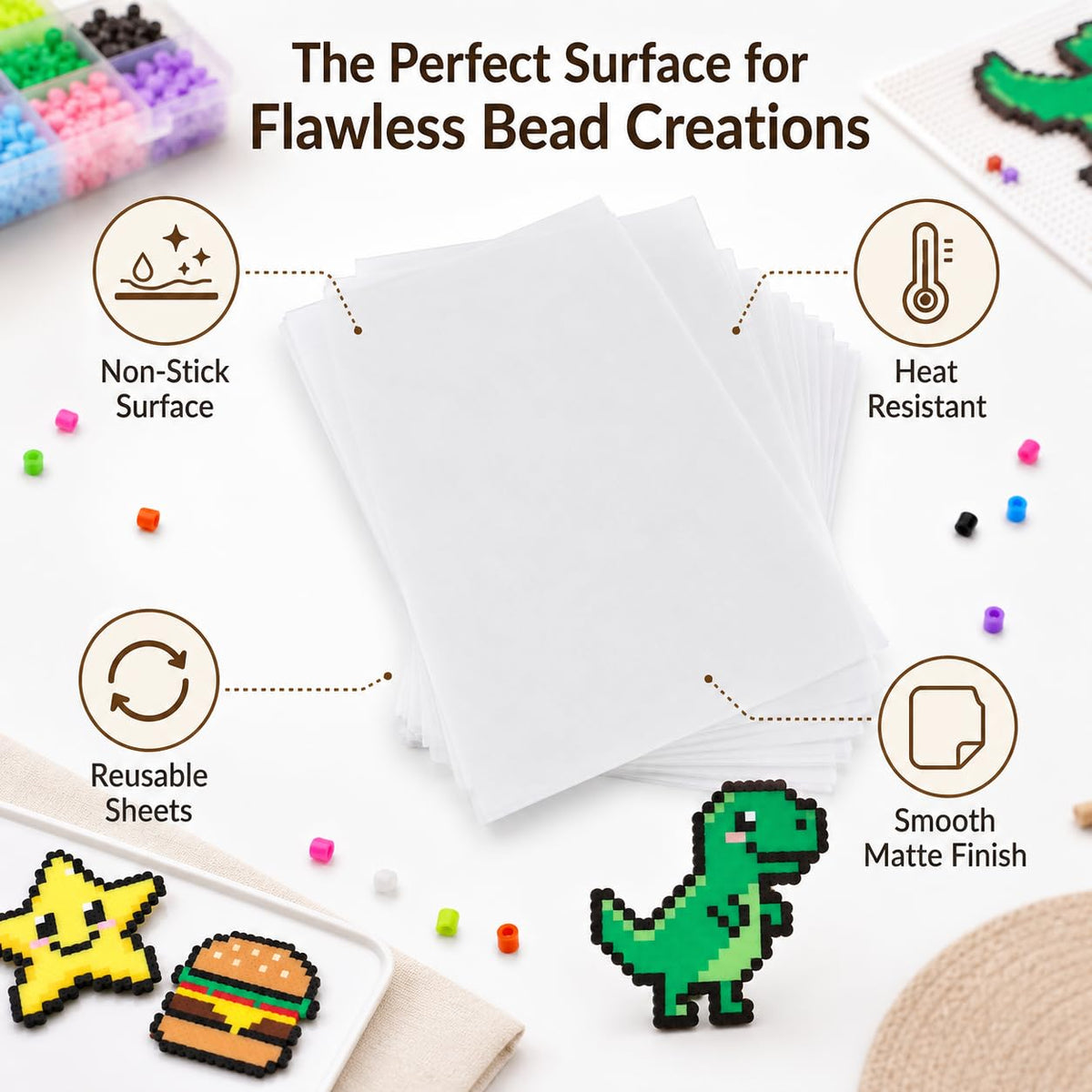 Thick Textured Fuse Bead Ironing Paper 7 Pack, 0.01 Inch Fiberglass Iron Cloth, Reusable Heat Transfer Sheet for Bead Craft Finishing, 7.87 x 5.91Inch (Cloth)