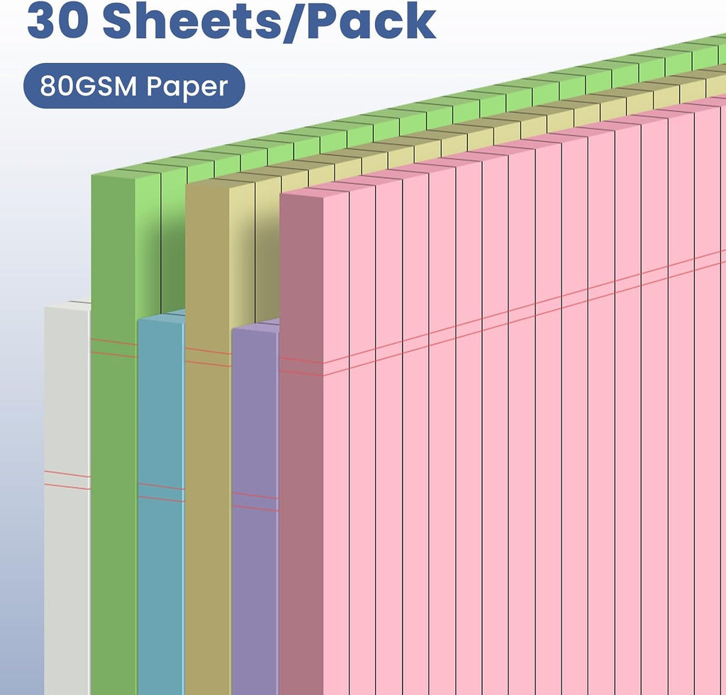 6 Pack Notepads 5x8, Color, Small Legal Pads, Perforated Notebook