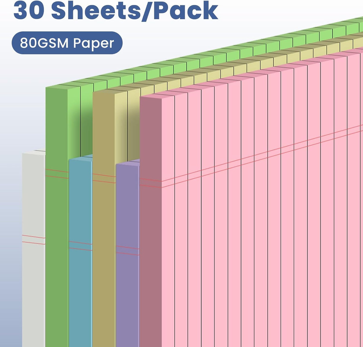 6 Pack Notepads 5x8, Color, Small Legal Pads, Perforated Notebook