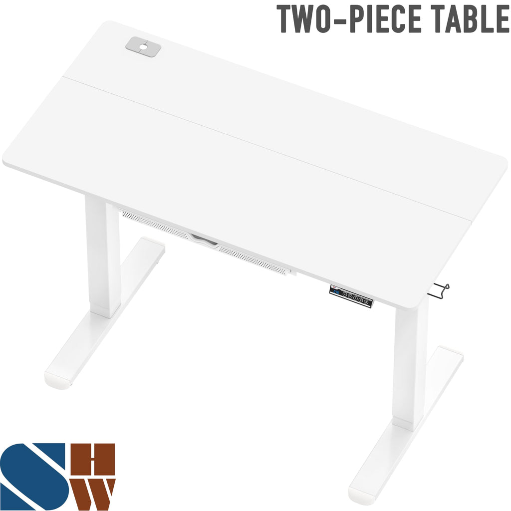 SHW 55 x 28 Electric Height Adjustable Standing Desk w/Drawer, White