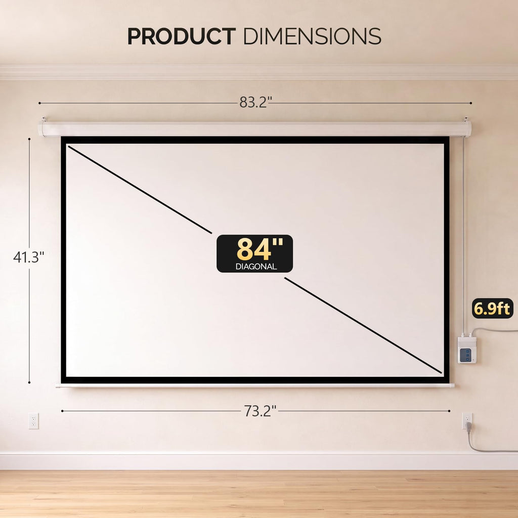 Motorized Projector Screen with Remote Control, No Wrinkles, Without Dents, HD Screen, for Home Theater Office Classroom TV Usage (92inch 16:9)
