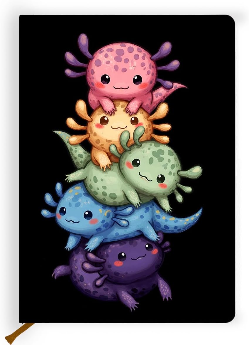 Cute Axolotl Leather Lined Journal 200 Pages A5 Ruled Notebooks 02
