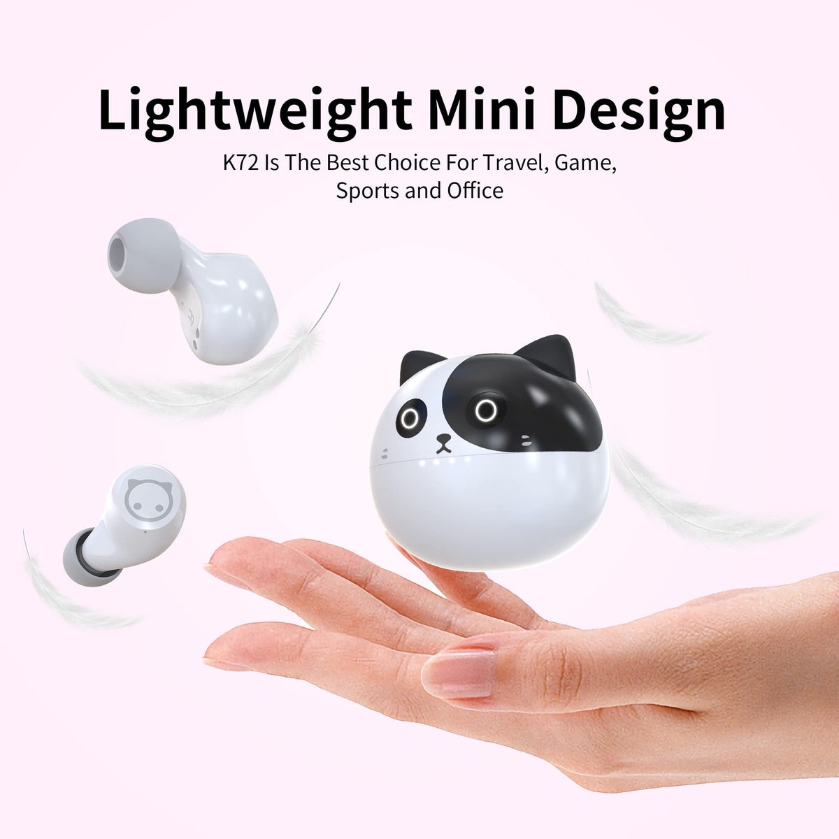 Wireless Earbuds for Kids, Headphones with Cute Panda Charging Case with Mic, Noise Cancelling,Typ-C, 3D Stereo Waterproof Bluetooth Buds for Sport & Outwork,3 x Ear caps(S,M,L)