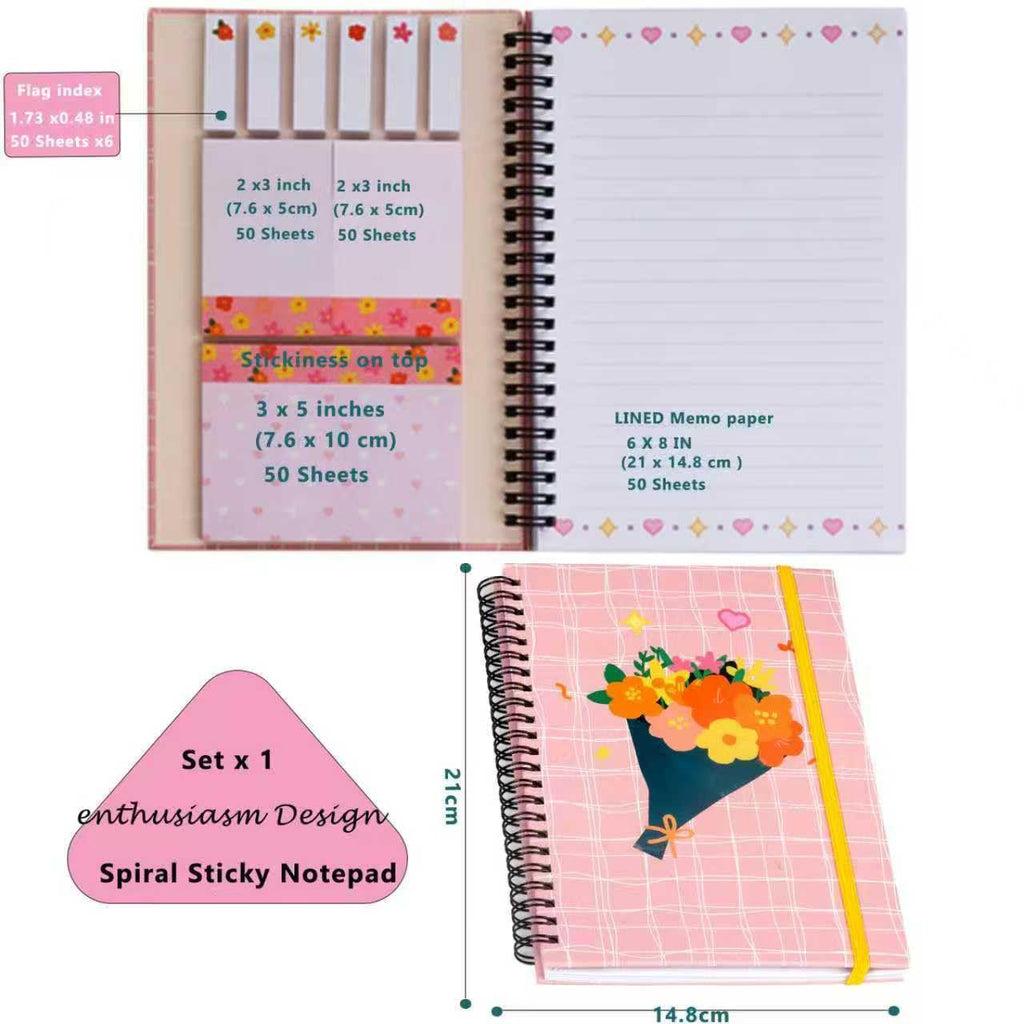A5 Spiral Sticky Notebook,with 9 pads of decorated sticky notes and a handy notebook,for Bible study;Note Pads Teacher Appreciation Gift Writing Memo Pads School Office Supplies and Daily Life Organization (Daisy)