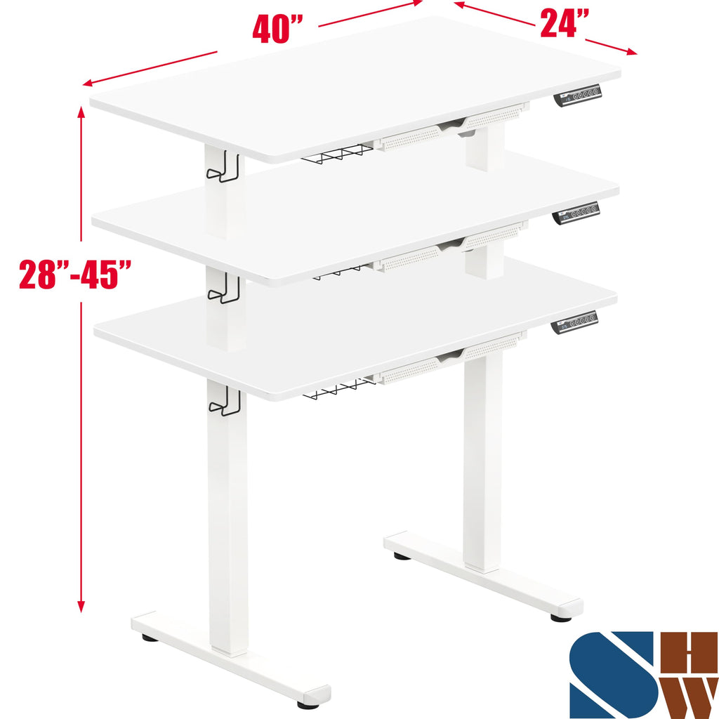 SHW 55 x 28 Electric Height Adjustable Standing Desk w/Drawer, White