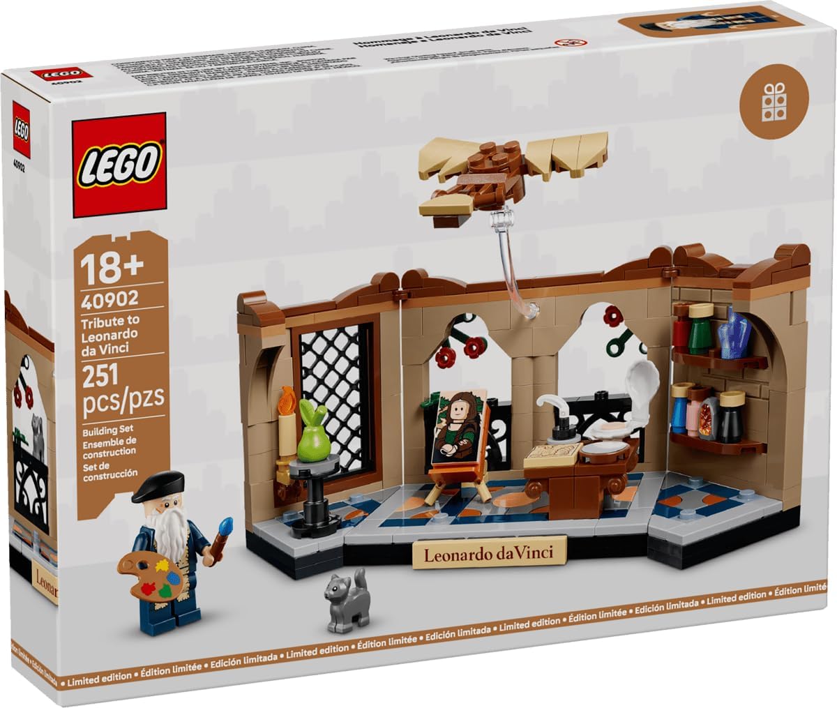 LEGO Tribute to Leonardo da Vinci – 250-Piece Renaissance Workshop Building Set with Leonardo Minifigure, Mona Lisa & Ornithopter, Collectible Art Display Gift for Adults – 40902