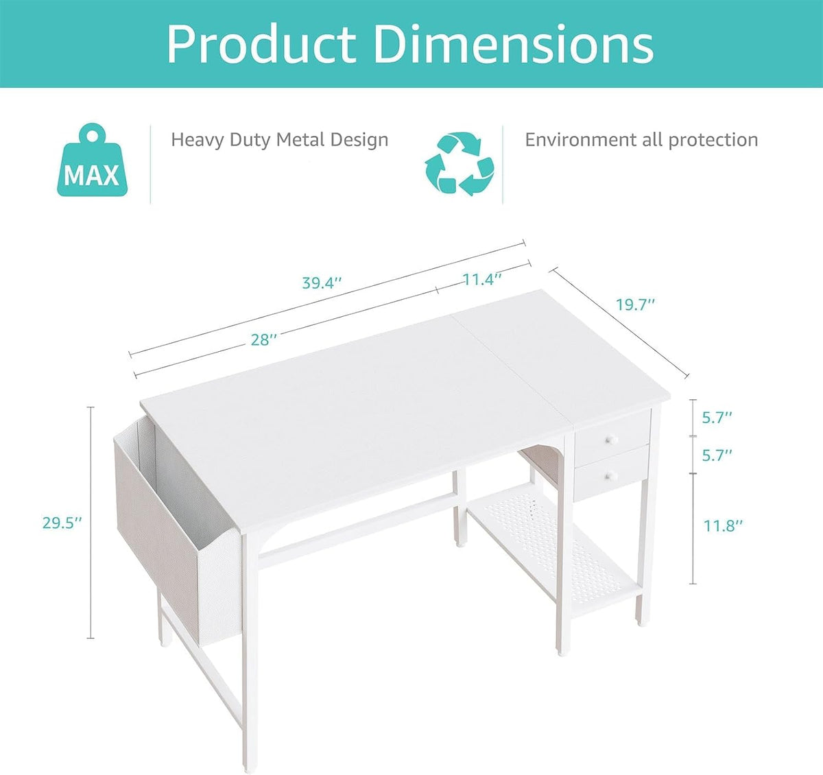 Lufeiya 40-Inch Student Desk with Drawers