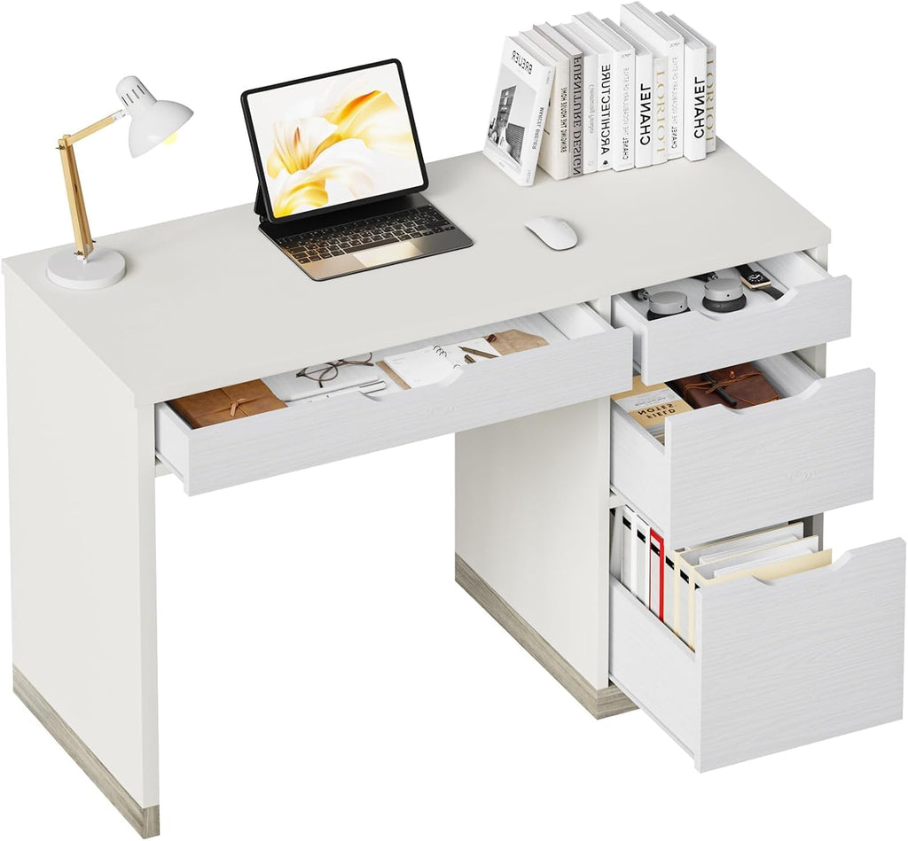 MaverickFurni White Desk with Drawers, 48 Inch Small Computer Desk