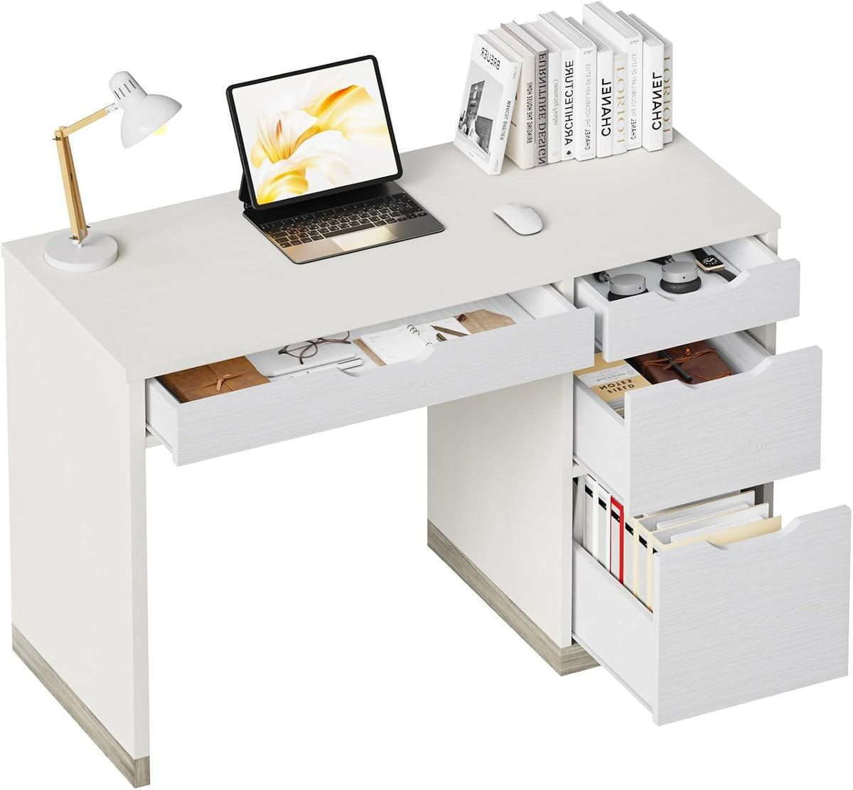 MaverickFurni White Desk with Drawers, 48 Inch Small Computer Desk