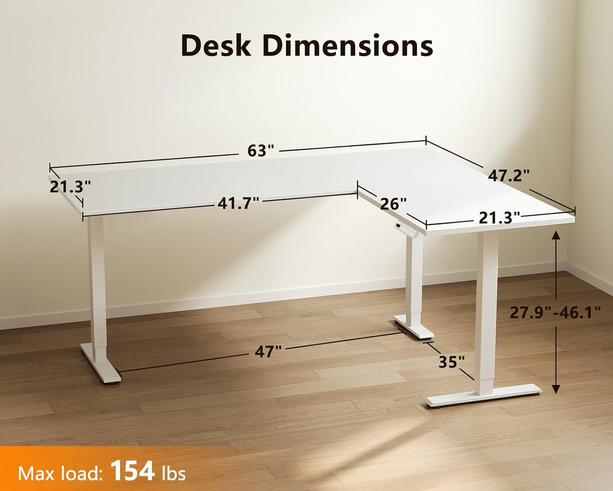 Casaottima: 63" L-Shaped Electric Height-Adjustable Standing Desk