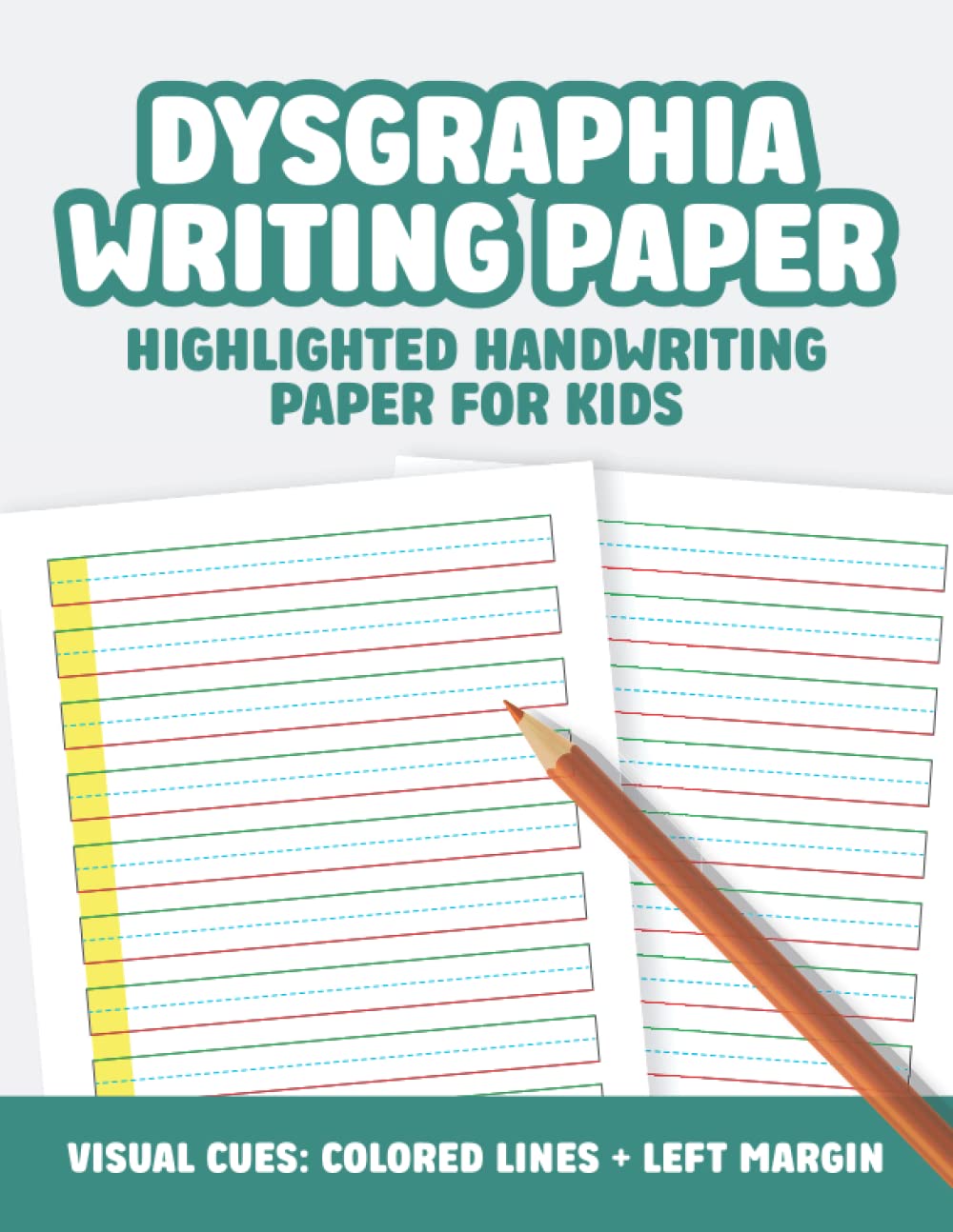 Highlighted Handwriting Practice Paper with Colored Lines & Left Margin