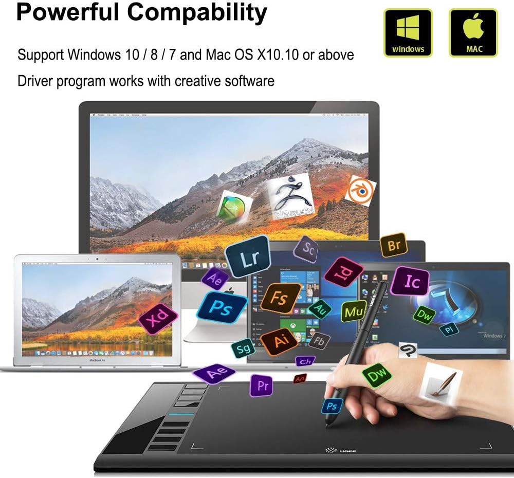 UGEE M708 Drawing Tablet, 10x6 inch Large Space for Digital Drawing