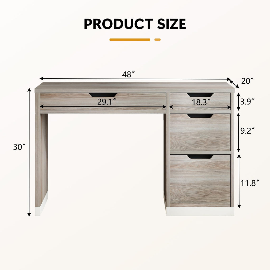 MaverickFurni White Desk with Drawers, 48 Inch Small Computer Desk