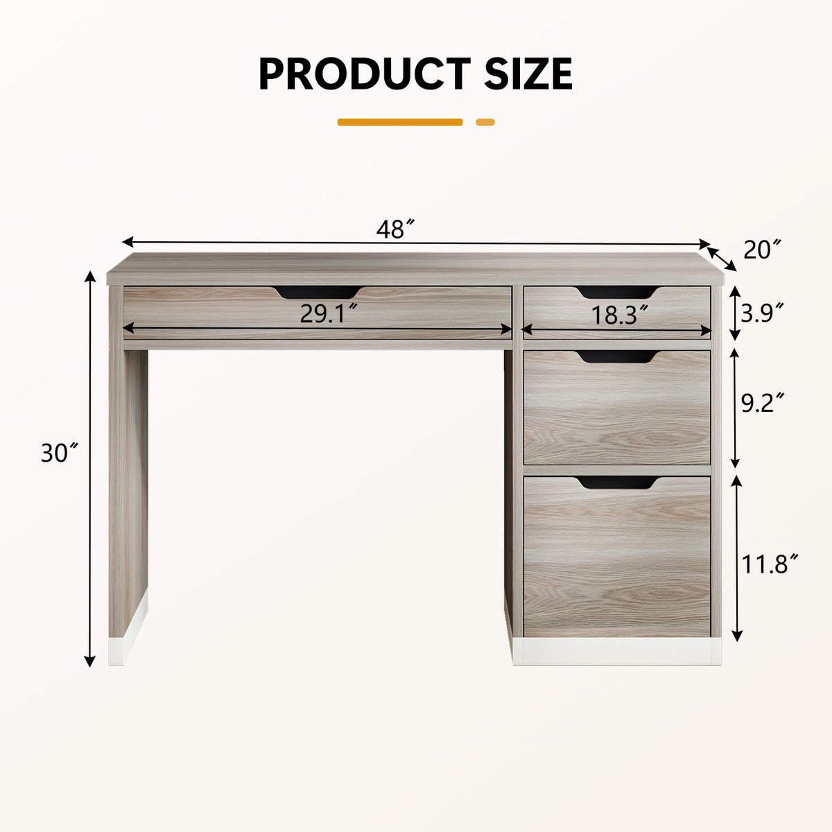 MaverickFurni White Desk with Drawers, 48 Inch Small Computer Desk