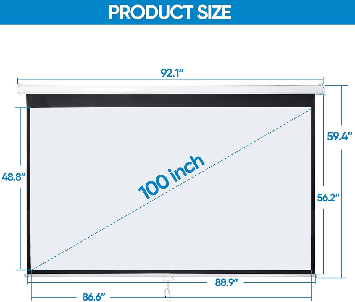80 Inch Projection Screen, Outdoor Indoor 16:9 HD Foldable Manual Pull Down Projector Screen for Movie Home Backyard Theater Cinema Office Video Game, White
