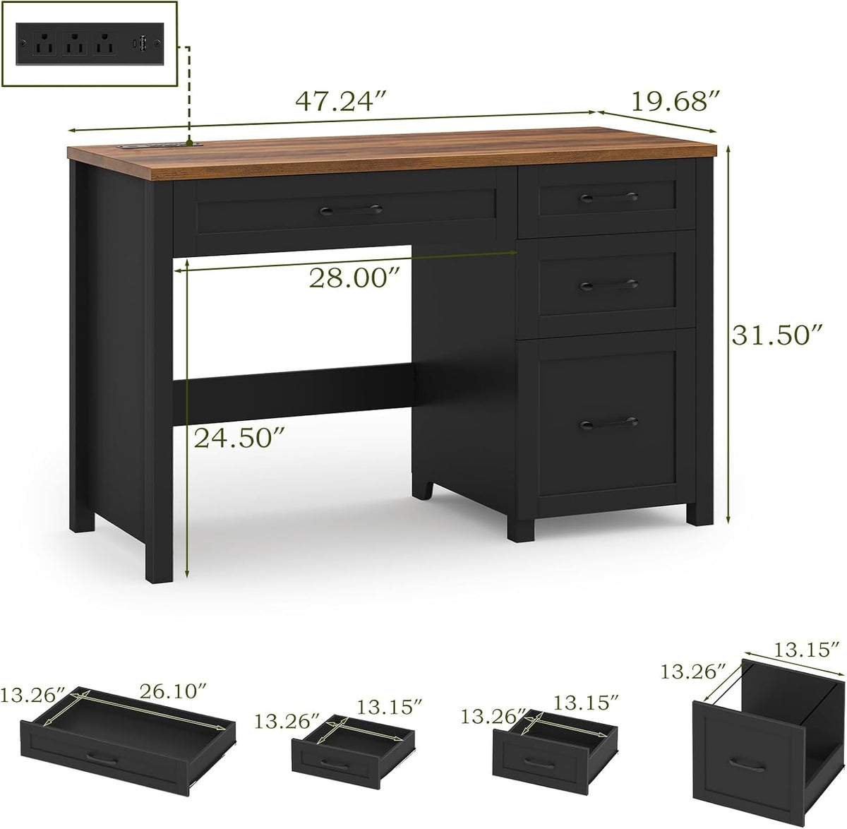 Vabches 47-Inch Student Desk with Drawers