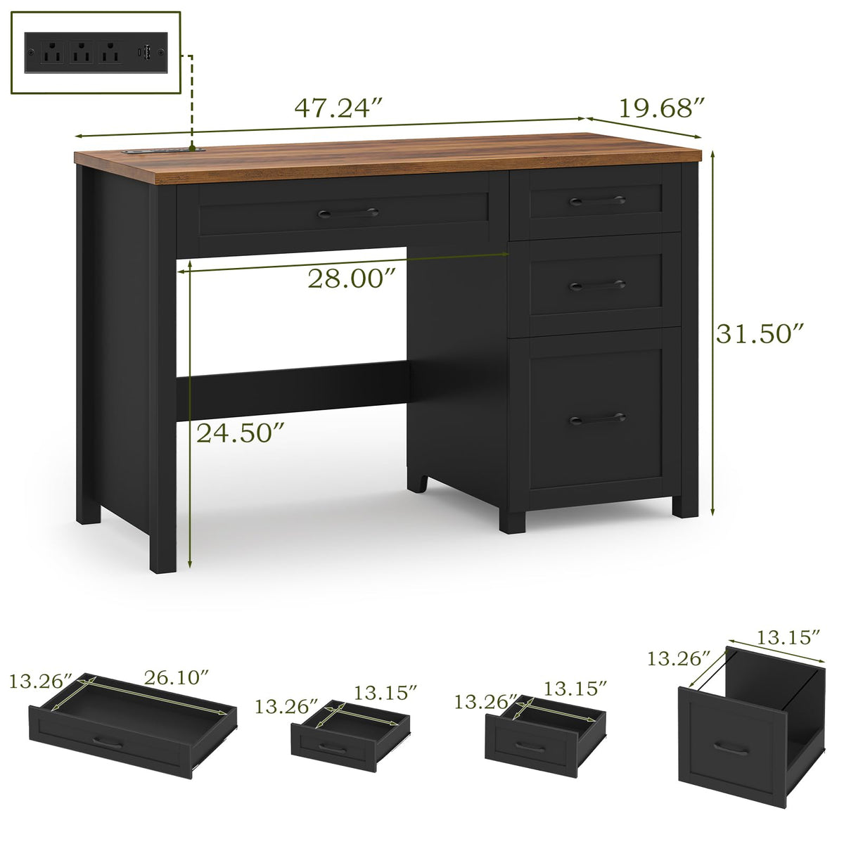 Vabches 47-Inch Student Desk with Drawers
