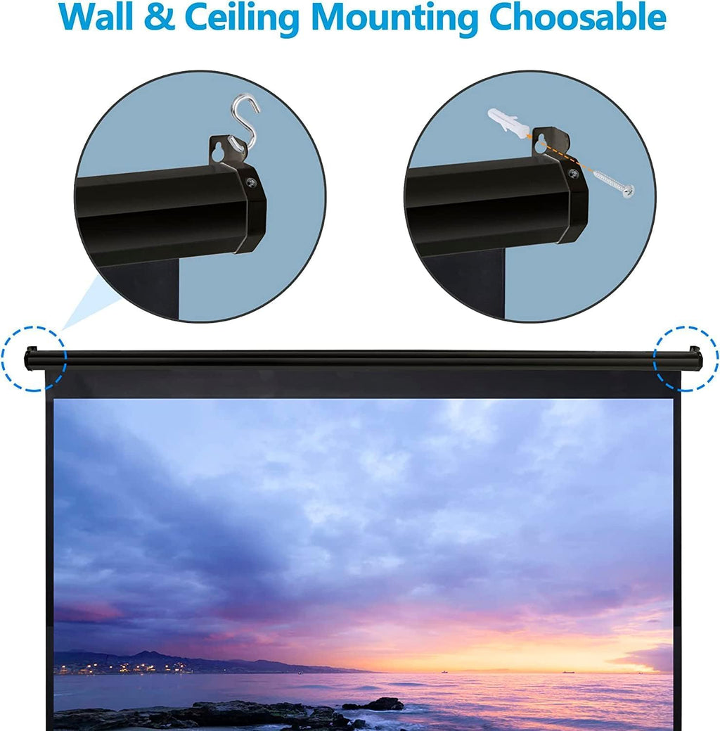 80 Inch Projection Screen, Outdoor Indoor 16:9 HD Foldable Manual Pull Down Projector Screen for Movie Home Backyard Theater Cinema Office Video Game, White