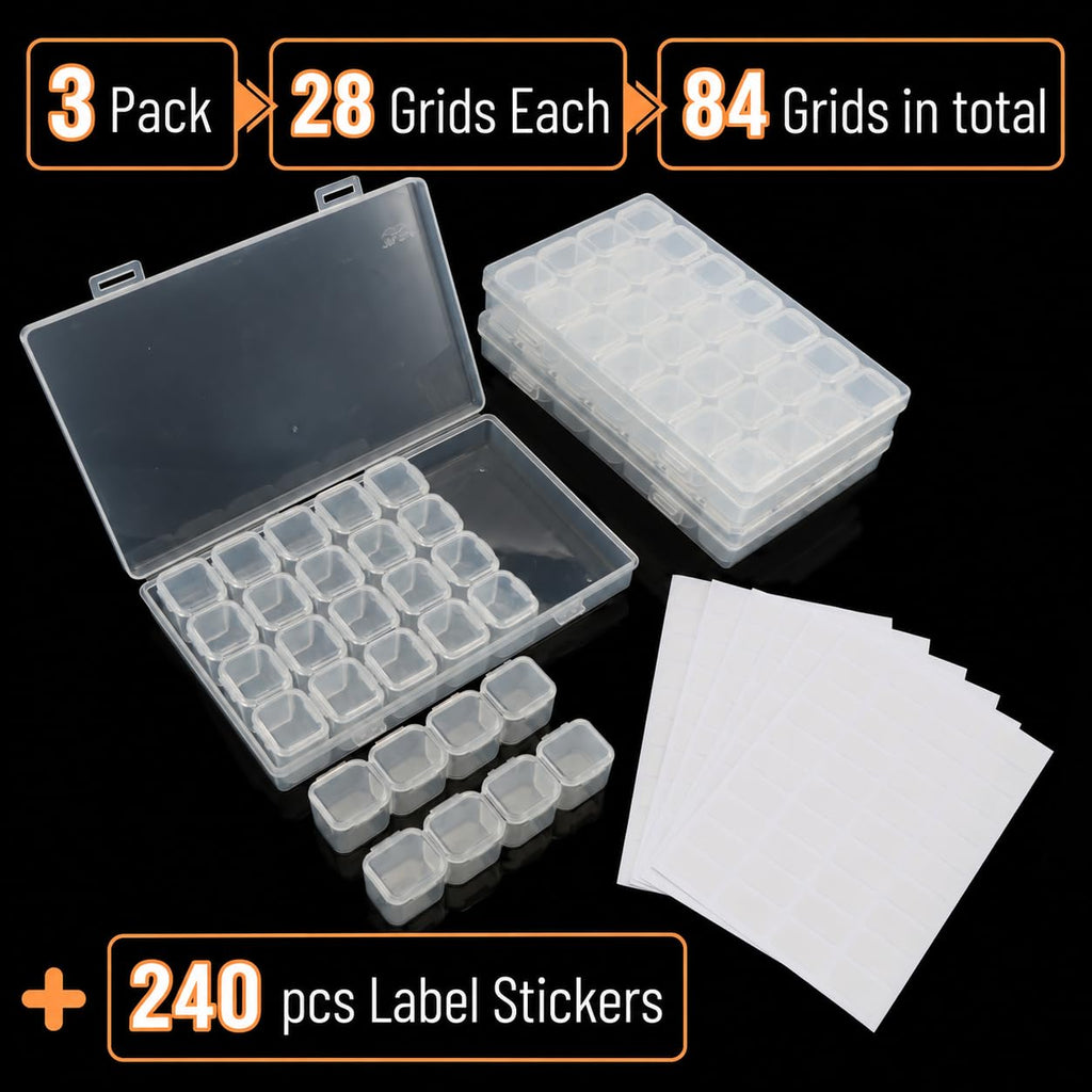 Mr. Pen- Bead Storage Containers, 28 Grids, 2 Pack, Clear White