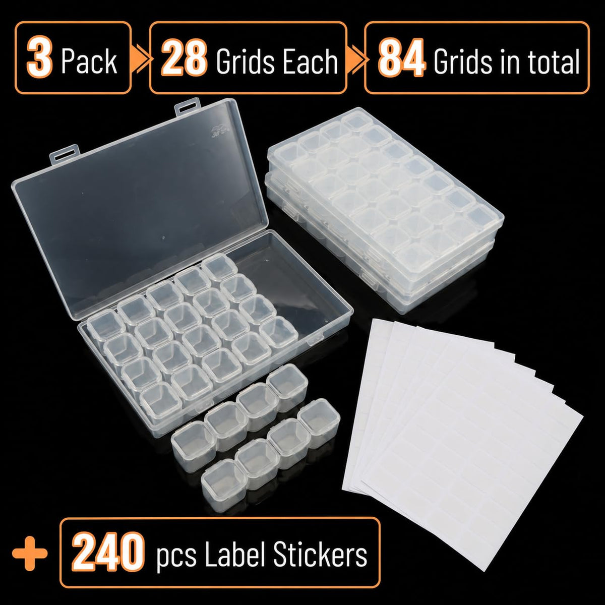 Mr. Pen- Bead Storage Containers, 28 Grids, 2 Pack, Clear White