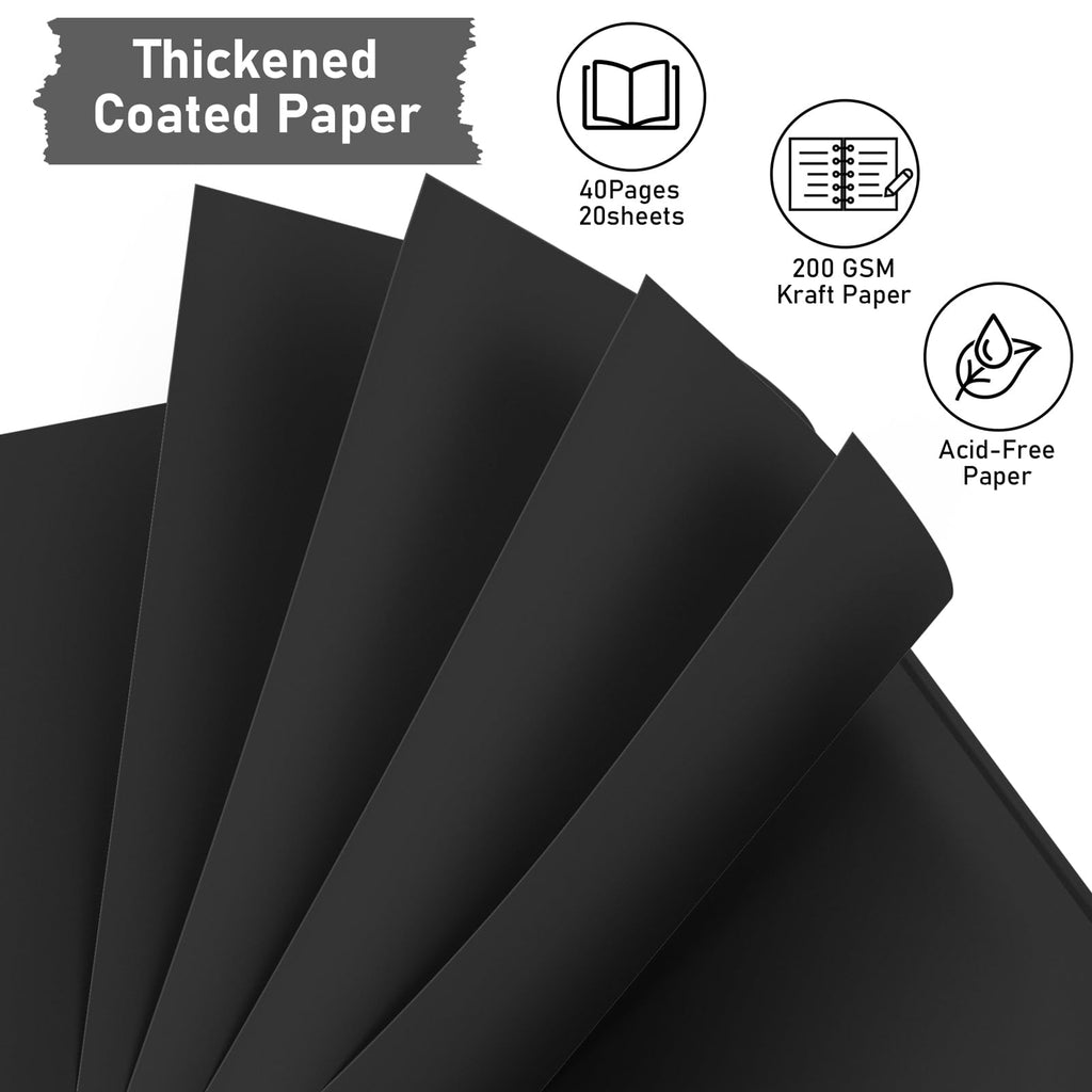 Gotideal 80 Pages Scrapbook Album with 10 Metallic Markers, Black