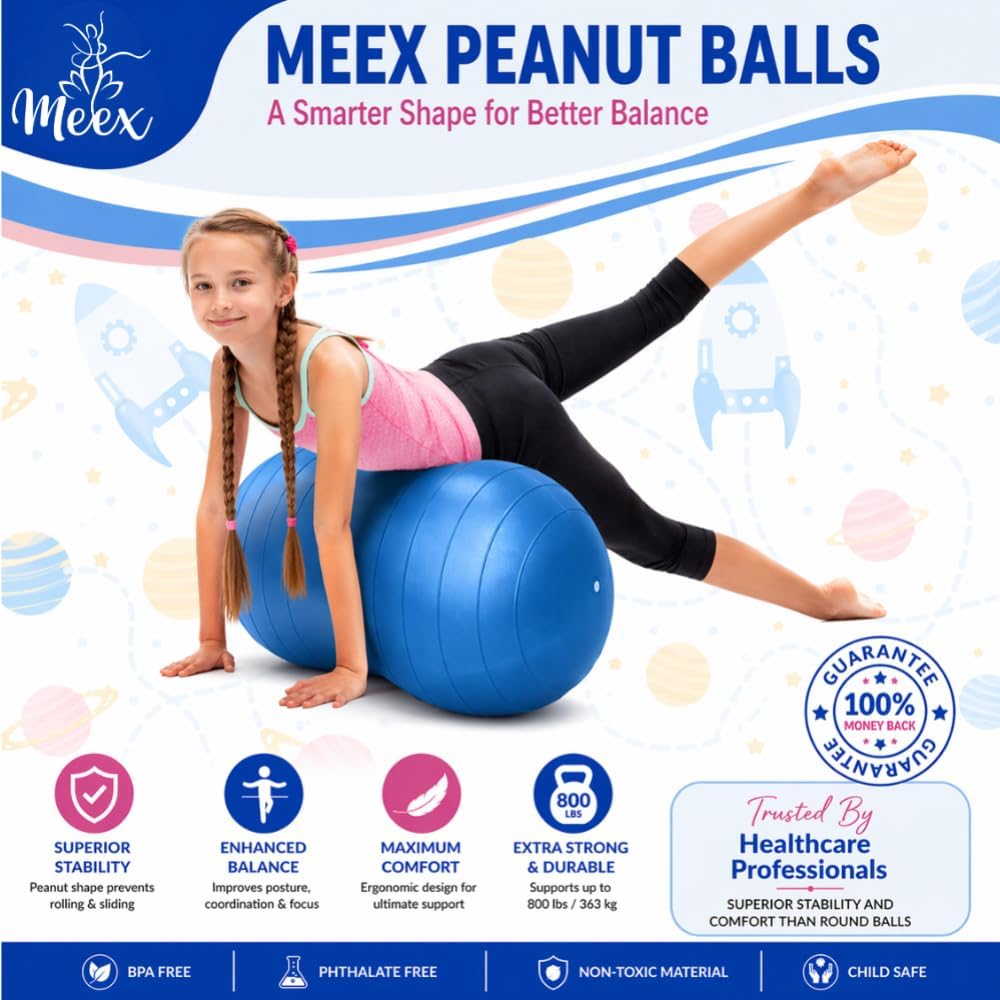 Meex Sensory Peanut Ball for Kids Therapy and Exercise - Enhance Balance, Motor Skills and Physical Therapy Calming Development with Our Yoga Ball - Flexible Seating for Autistic Children
