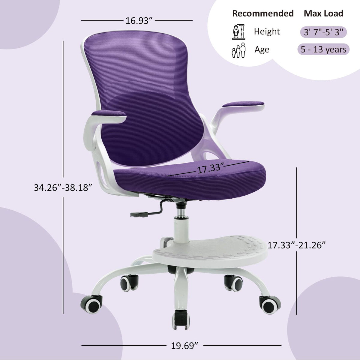 Kids Desk Chair,Ergonomic Study Chair with Adjustable Height,Swivel Mesh Desk Chair with Wheels,Home Office Chair for Children in Home Bedroom Blue