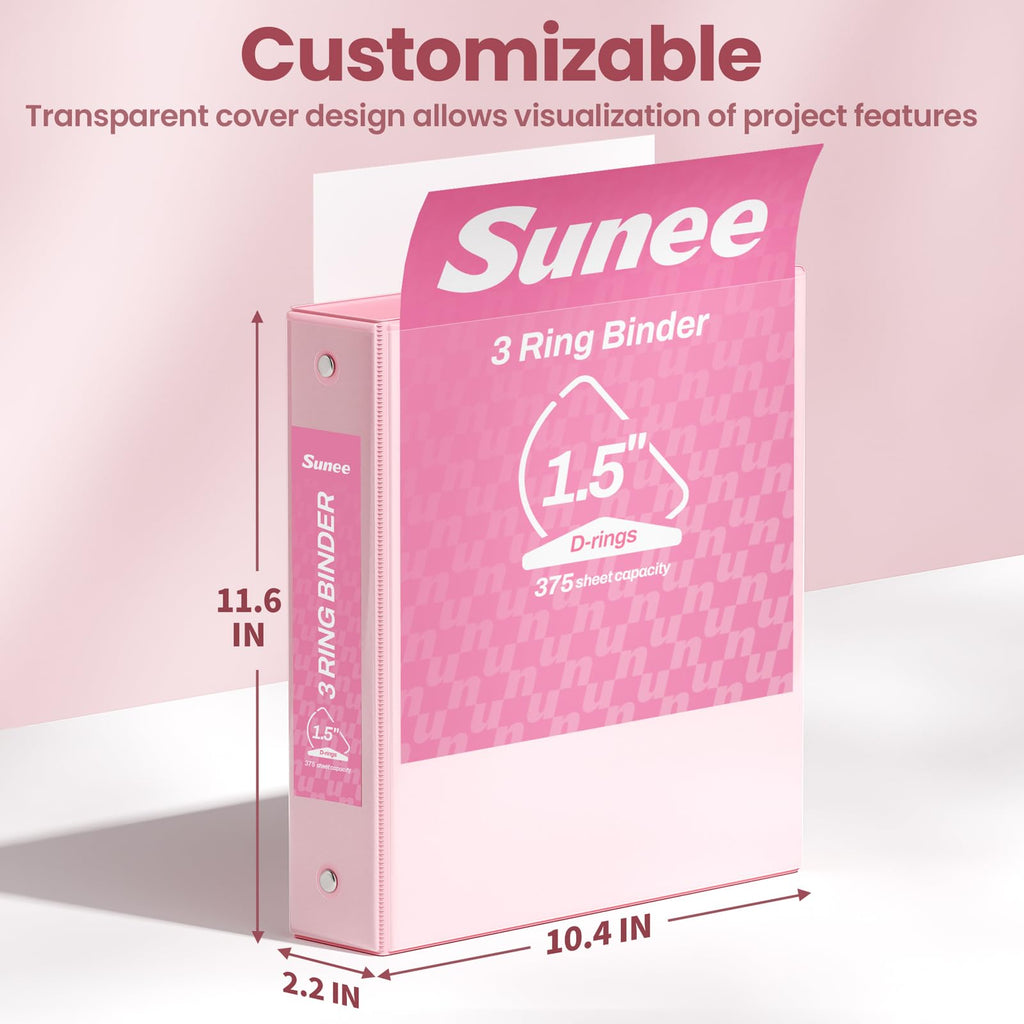 SUNEE 3 Ring Binder 1 Inch 4 Pack, Clear View 1" Binders Three Ring PVC-Free (Fit 8.5x11 Inches) for School or Office Supplies, Assorted Pastel