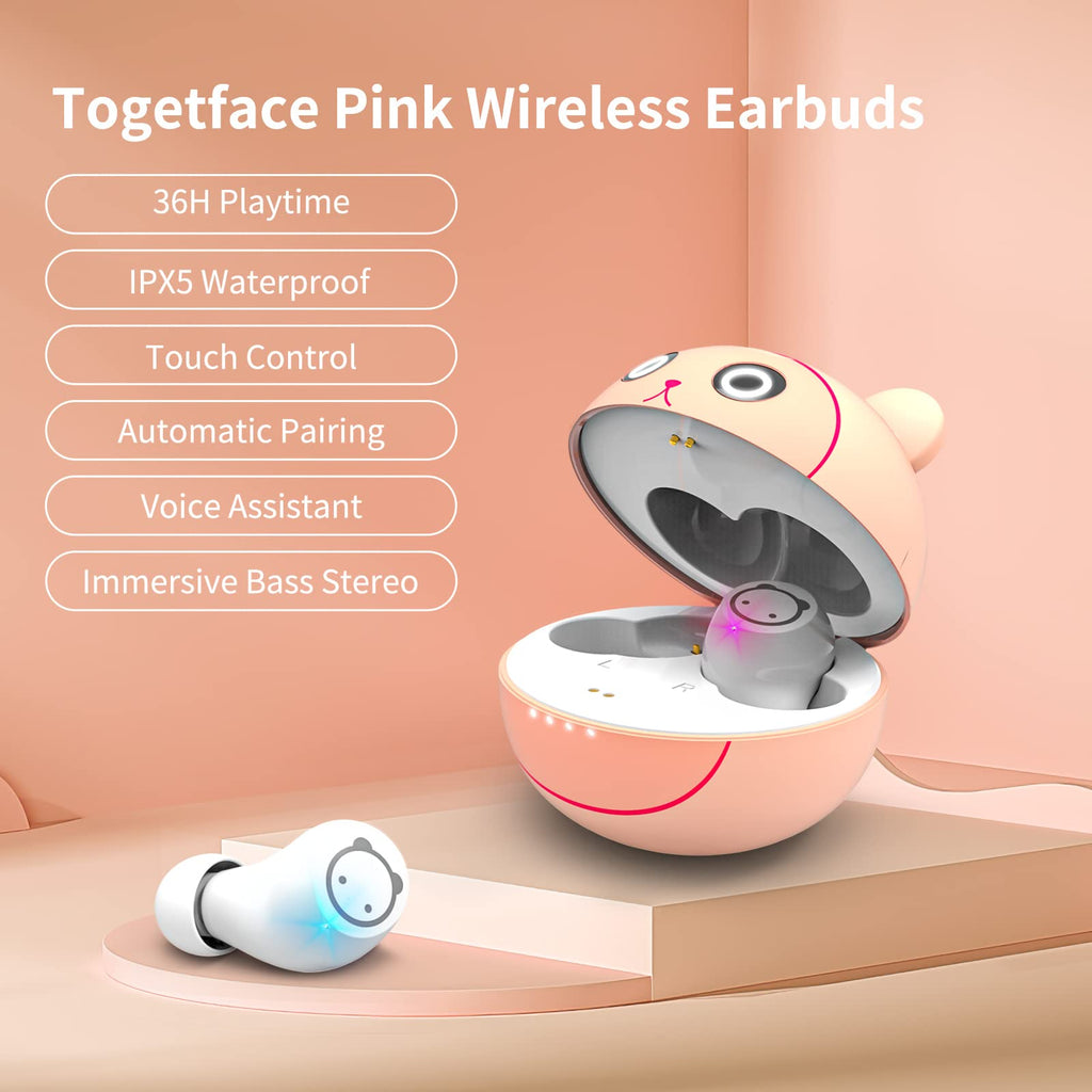 Kids Wireless Earbuds, Noise Reduction Earbuds for Kids Bluetooth 5.0 Waterproof in-Ear Headphones with Mic and Charging Case, Deep Bass Touch Control 36H Playtime Headset for School.