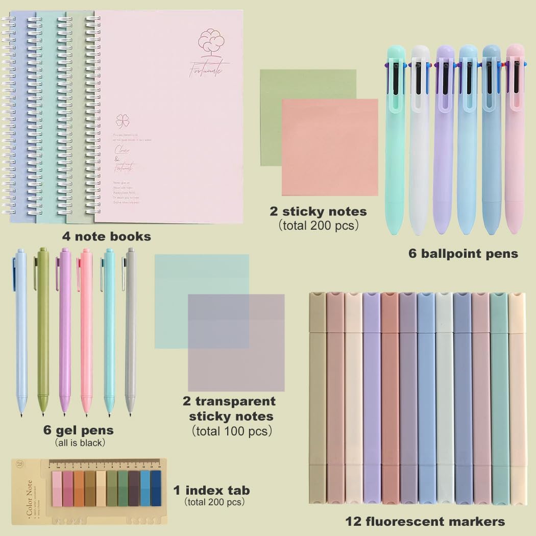 33 Pcs Cute Spiral Notebook Stationary Set for Women