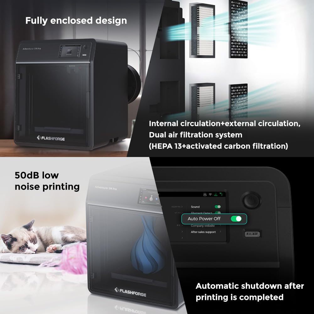 FLASHFORGE Adventurer 5M 3D Printer, 600mm/s High-Speed, 1 Click Fully Auto Leveling, Upgraded Direct extruder Quick Detachable 280°C Nozzle, Dual-Sided PEI Coating Plate, Print Size 220x220x220mm
