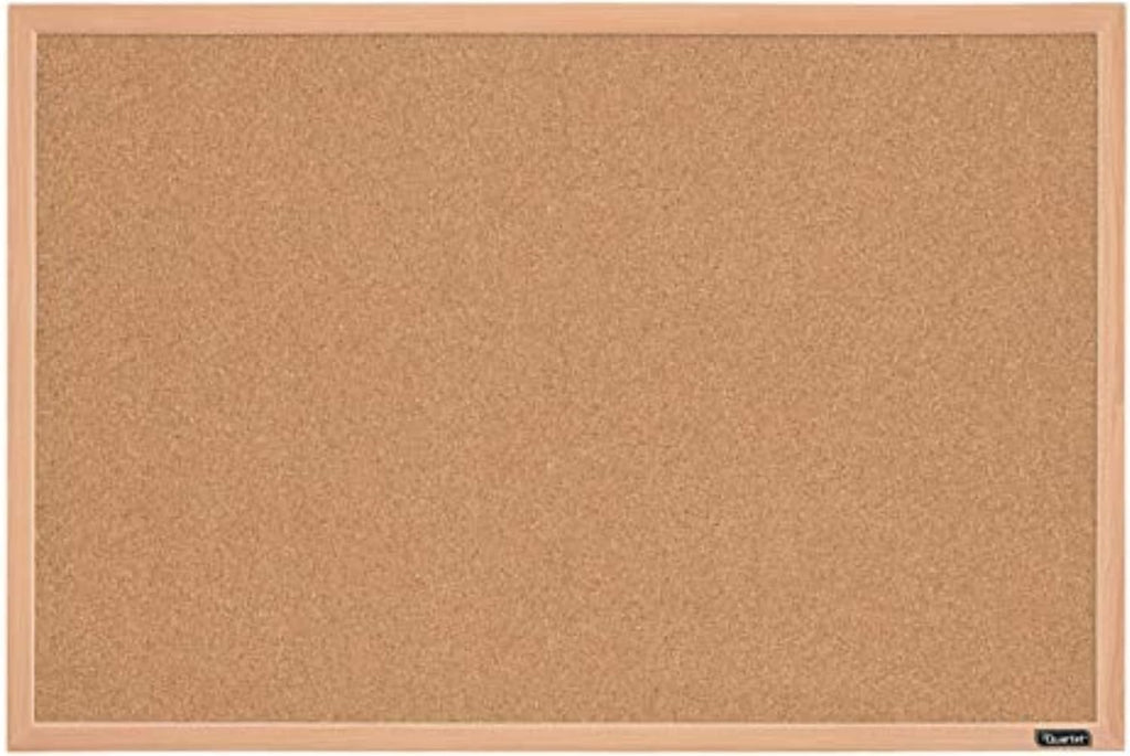 Quartet Cork Bulletin Board, 23 × 35 Inches, Oak Finish (K–12)