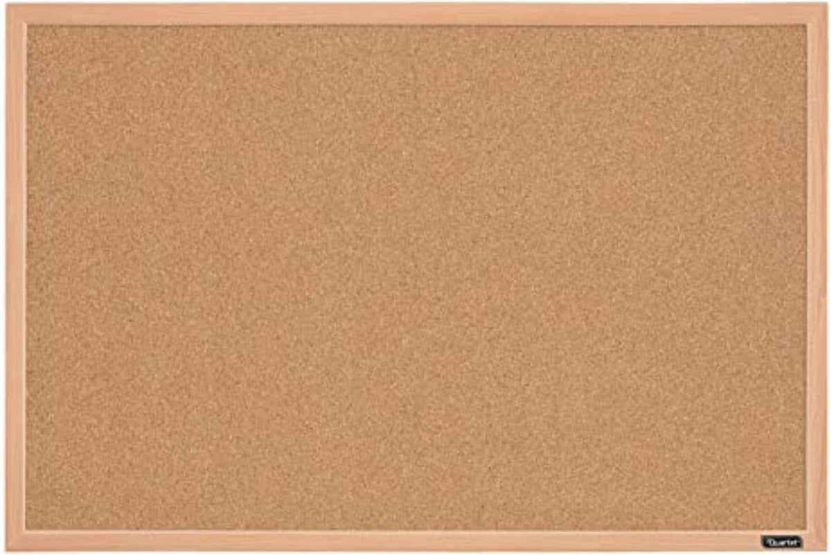 Quartet Cork Bulletin Board, 23 × 35 Inches, Oak Finish (K–12)