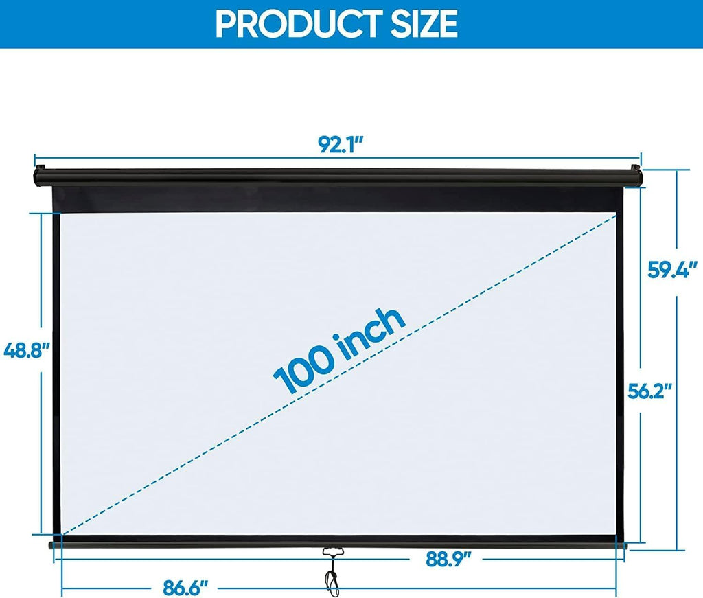 80 Inch Projection Screen, Outdoor Indoor 16:9 HD Foldable Manual Pull Down Projector Screen for Movie Home Backyard Theater Cinema Office Video Game, White