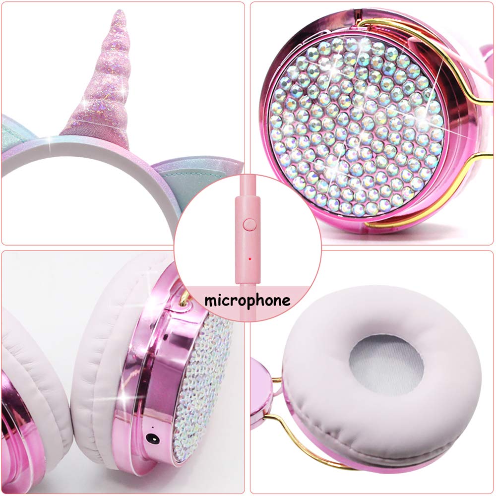 TCJJ Unicorn Kids Wired Headphones with Mic, 3.5mm Jack, On Ear