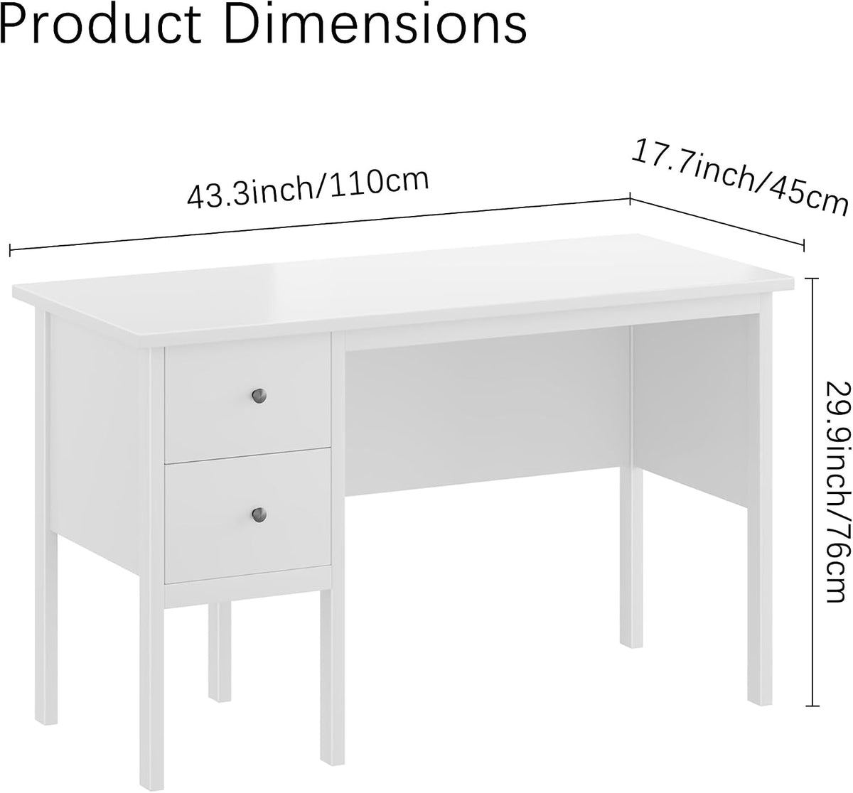 BHG: 43.3" Modern Student Study Desk with Drawers (White)