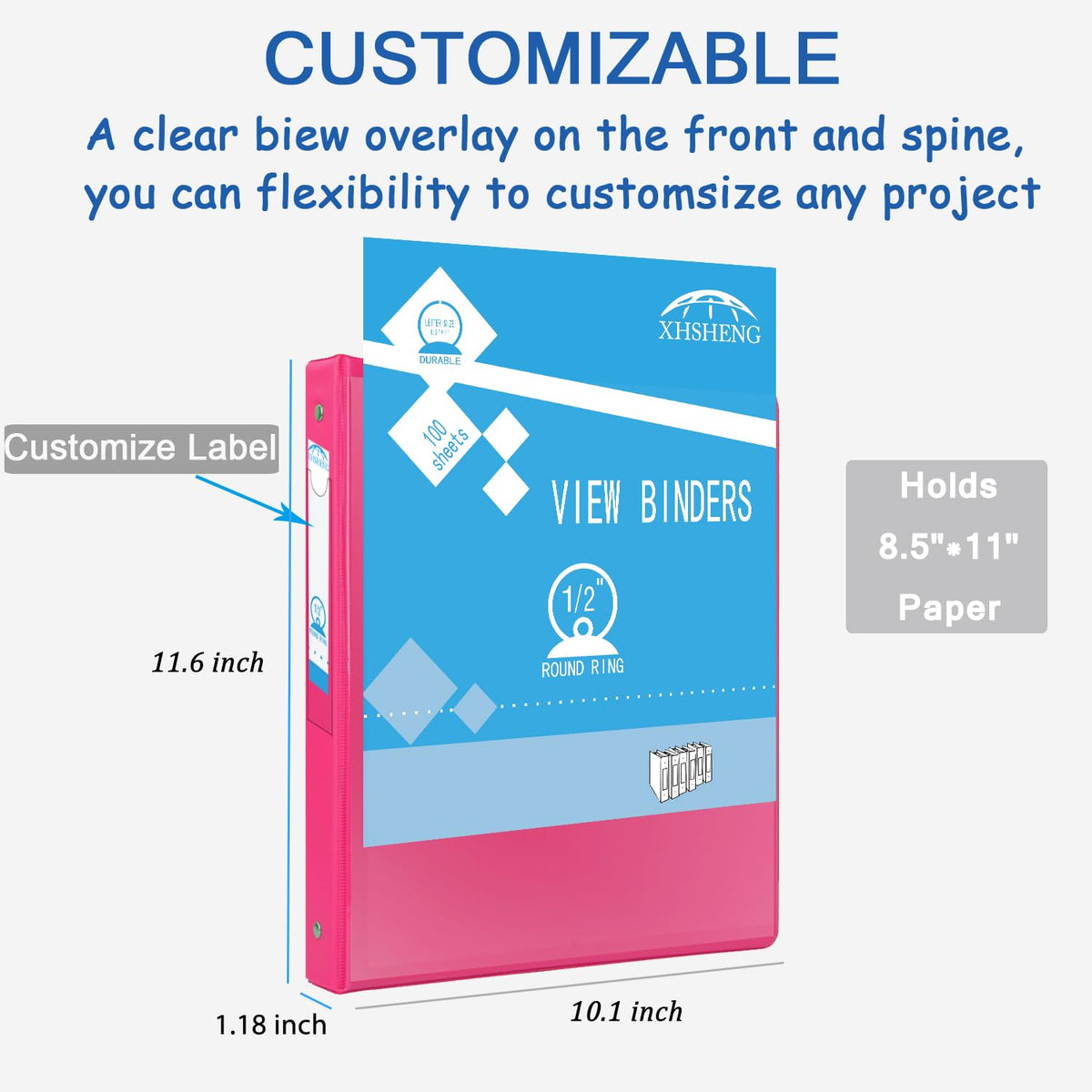 3 Ring Binders,1” Round Ring, Holds 8.5 * 11inch Papers, with 2 Pockets,6 Colors Binder Assorted Pack