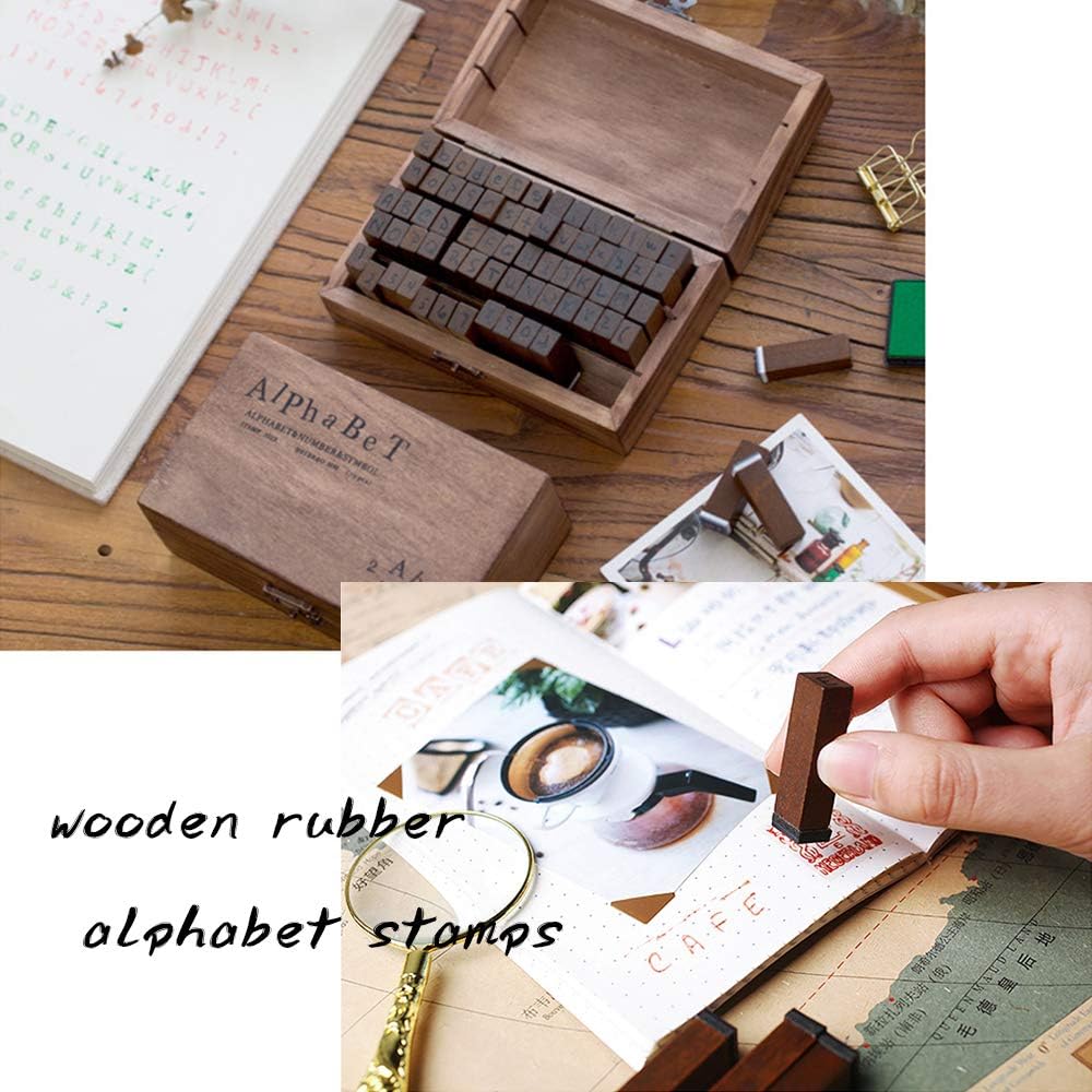 70-Piece Wooden Rubber Alphabet Stamp Set – Uppercase, Lowercase, Numbers & Symbols