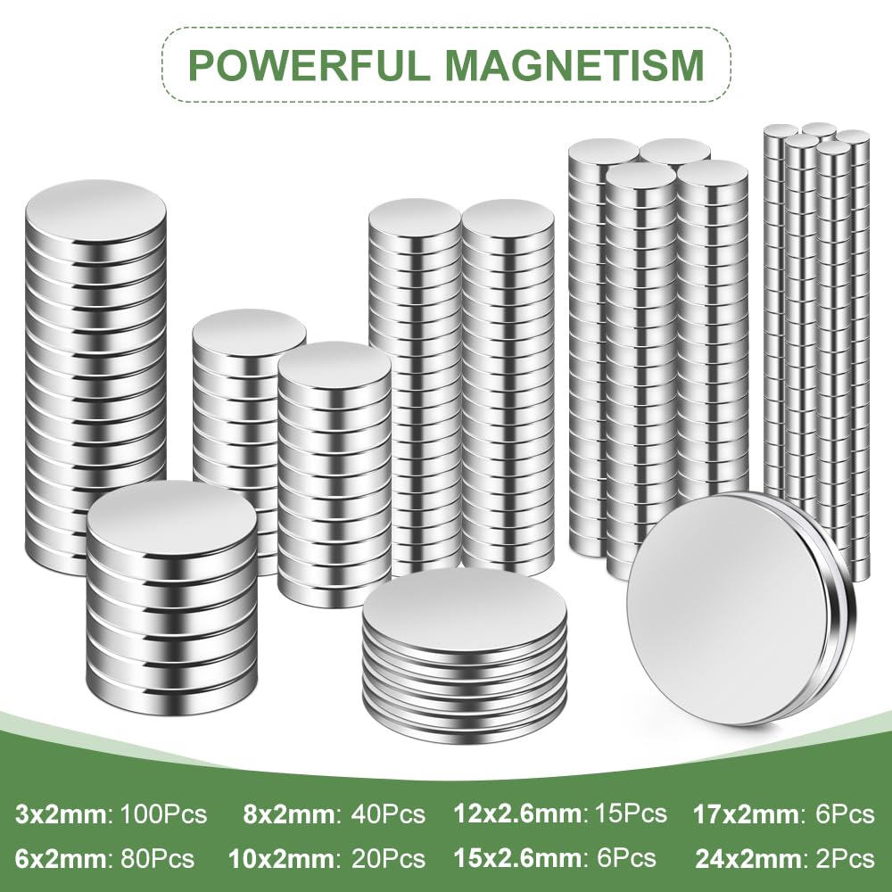 RHINOCATS 400Pcs Small Magnets, 4 Different Sizes Tiny Mini Magents, Multi-Use for Fridge, DIY, Office, Hobbies, Crafts and Science