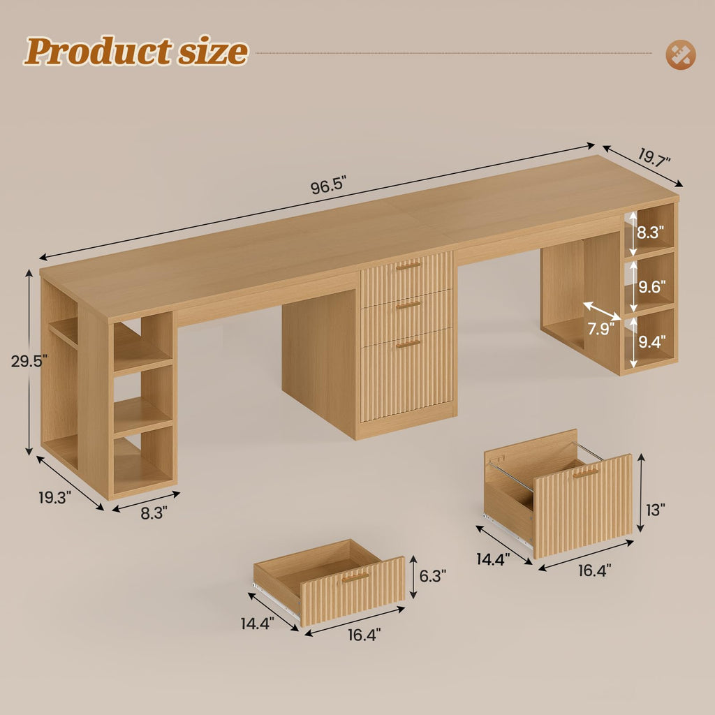 SEDETA 96.5-Inch Two-Student Desk with Drawers