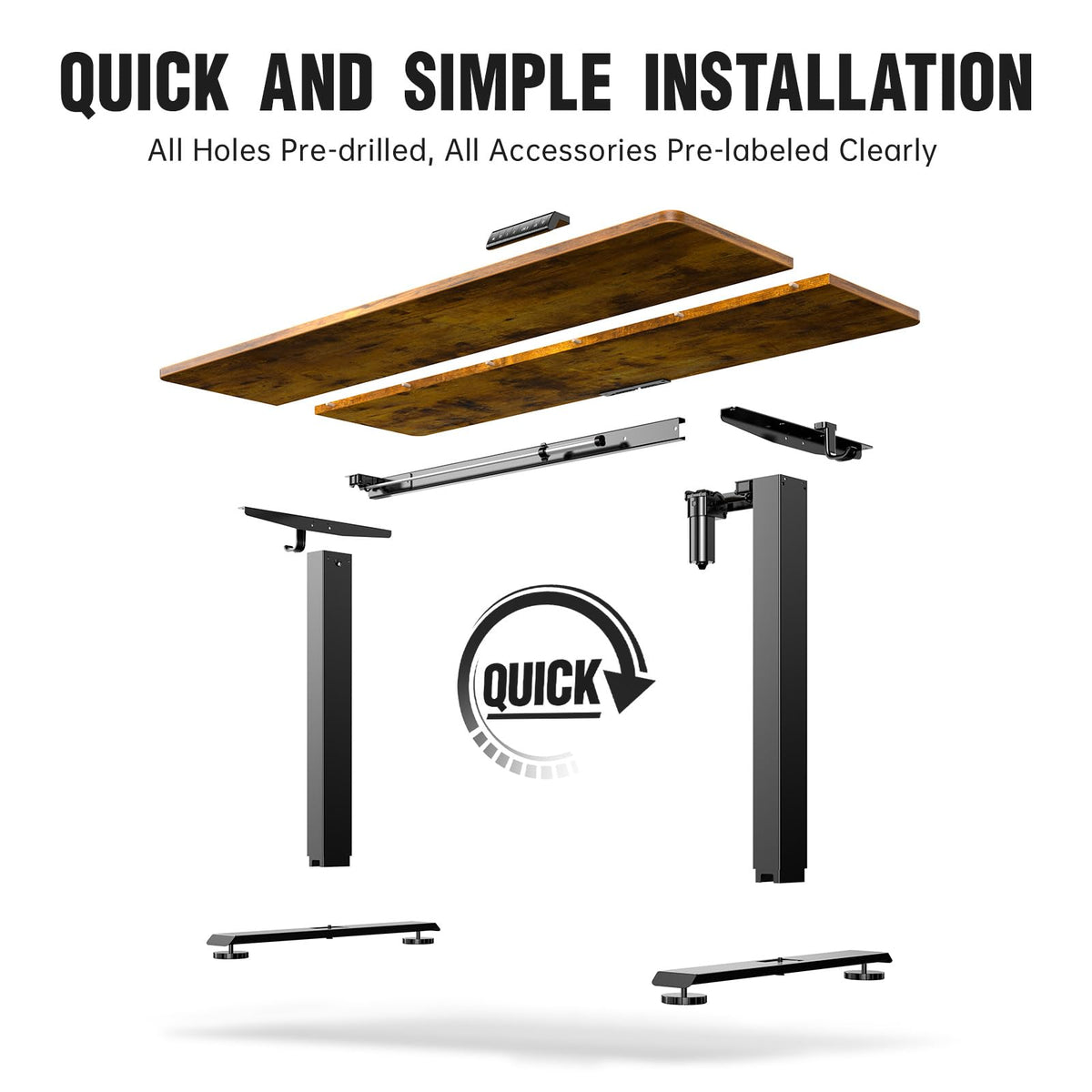 Veken 63"x28" Wider Large Standing Desk, Electric Height Adjustable, Brown