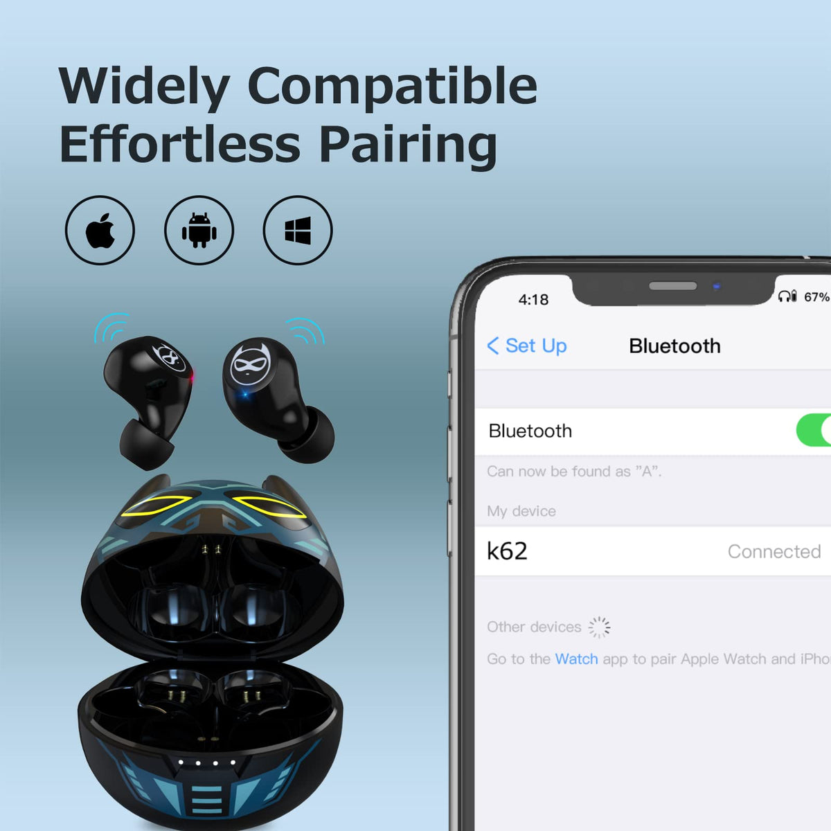 Kids Wireless Earbuds, Noise Reduction Earbuds for Kids Bluetooth 5.0 Waterproof in-Ear Headphones with Mic and Charging Case, Deep Bass Touch Control 36H Playtime Headset for School.