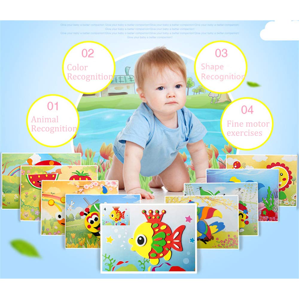 20 Pcs Foam Stickers Mosaic Sticker Art Kits for Kids,DIY Cartoon Animal Painting Stickers Class Drawing Sticker Puzzle Art Craft Kit for Girls Boys Preschool Activities Early Learning Games
