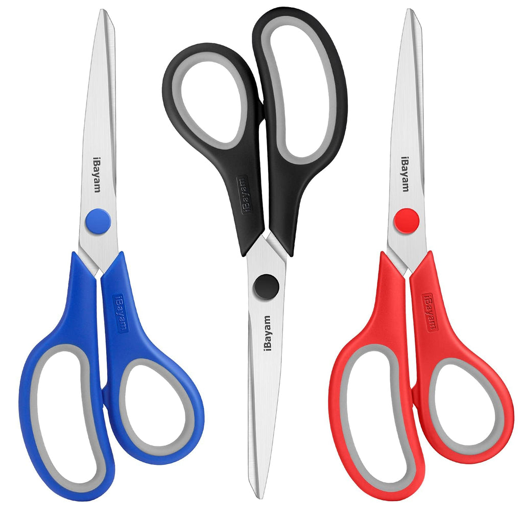 iBayam: Heavy Duty Scissors, 8.5", 3-Pack (Multiple Color Sets)